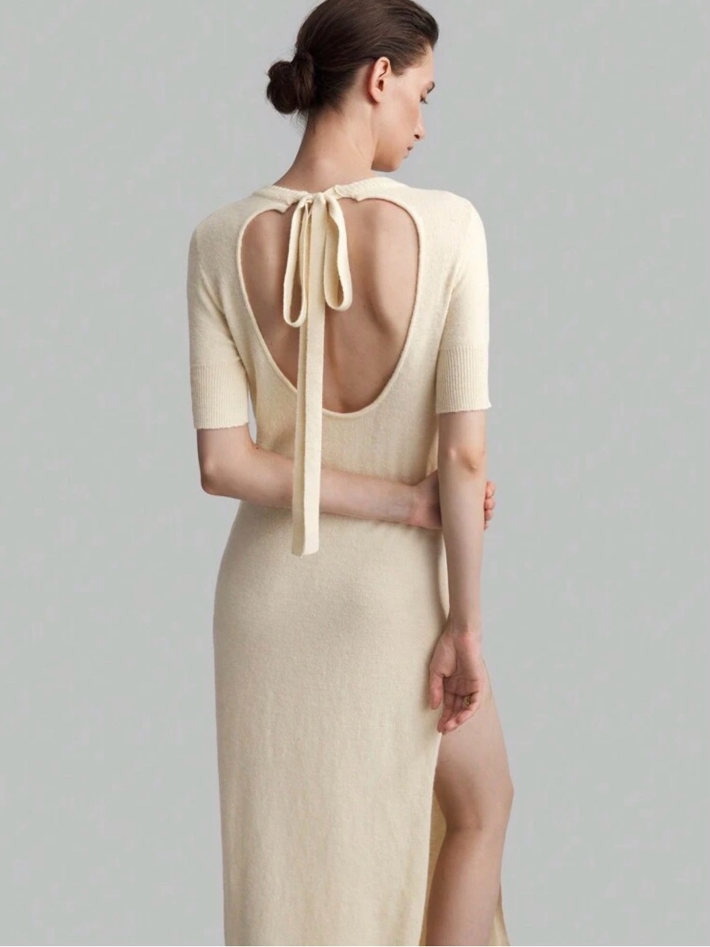 Cream Short-Sleeve Knit Maxi Dress - Picture 2 of 7